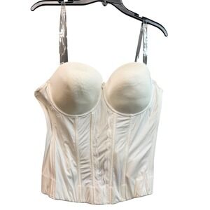 Galina Bustier Corset Women 42D White Boned Lace Trim Bridal Wedding Adjust FLAW